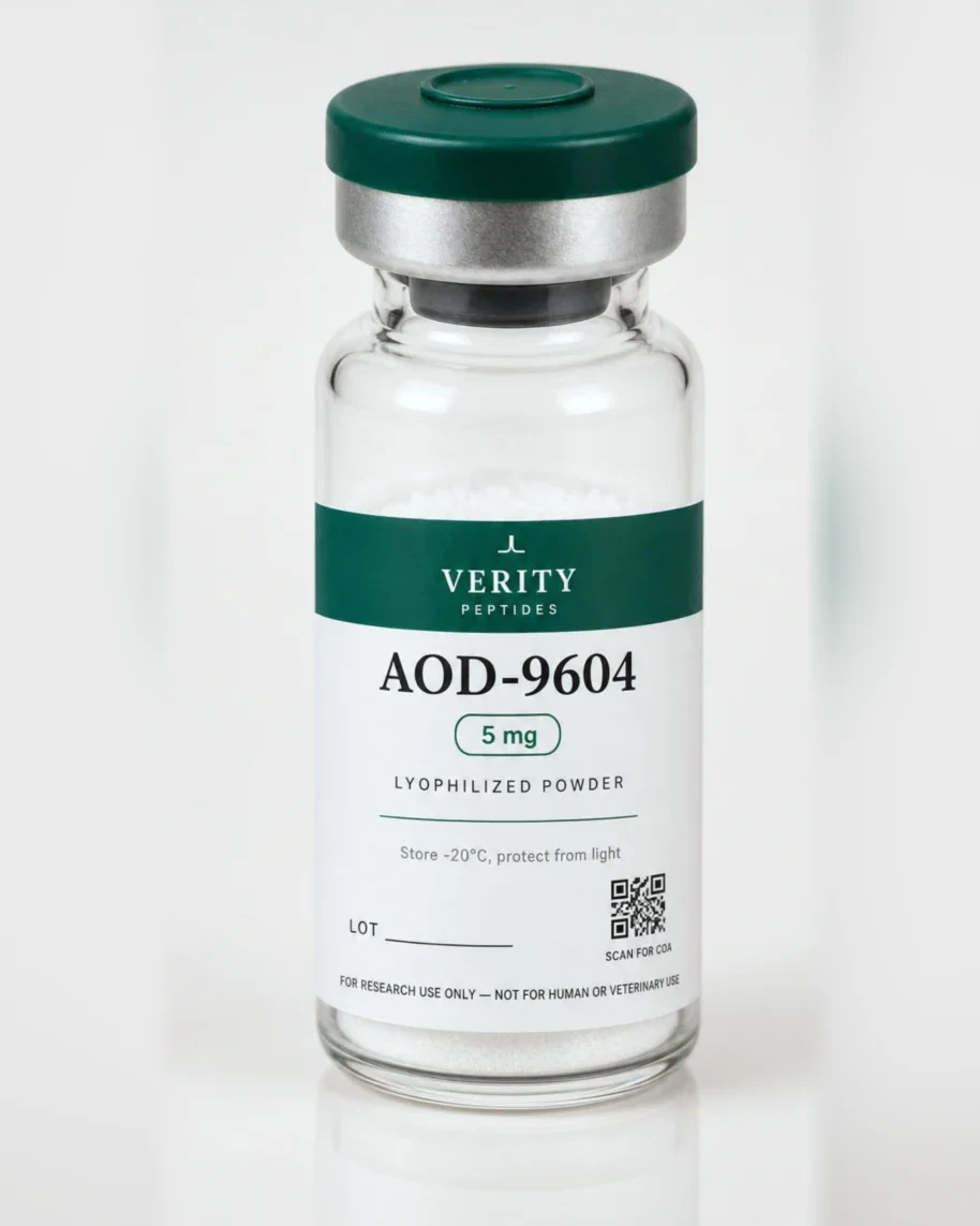 AOD-9604 research vial — lyophilized powder, research use only