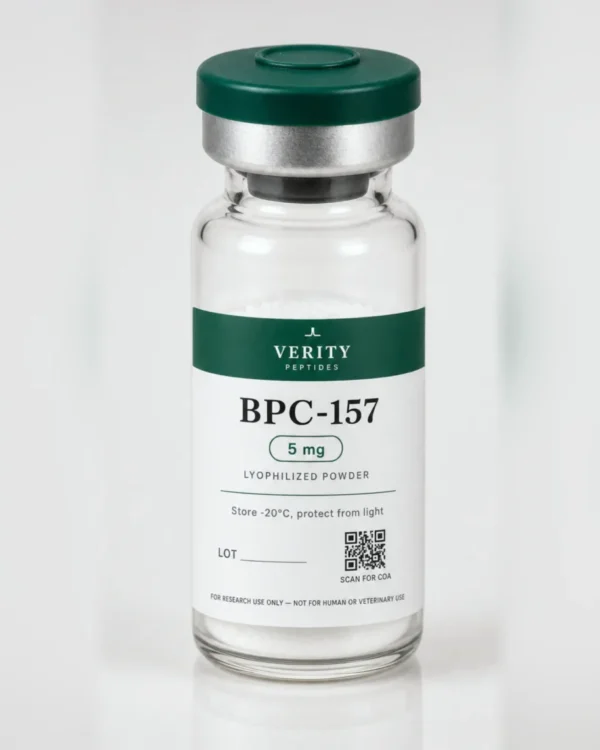 BPC-157 research vial — lyophilized powder, research use only