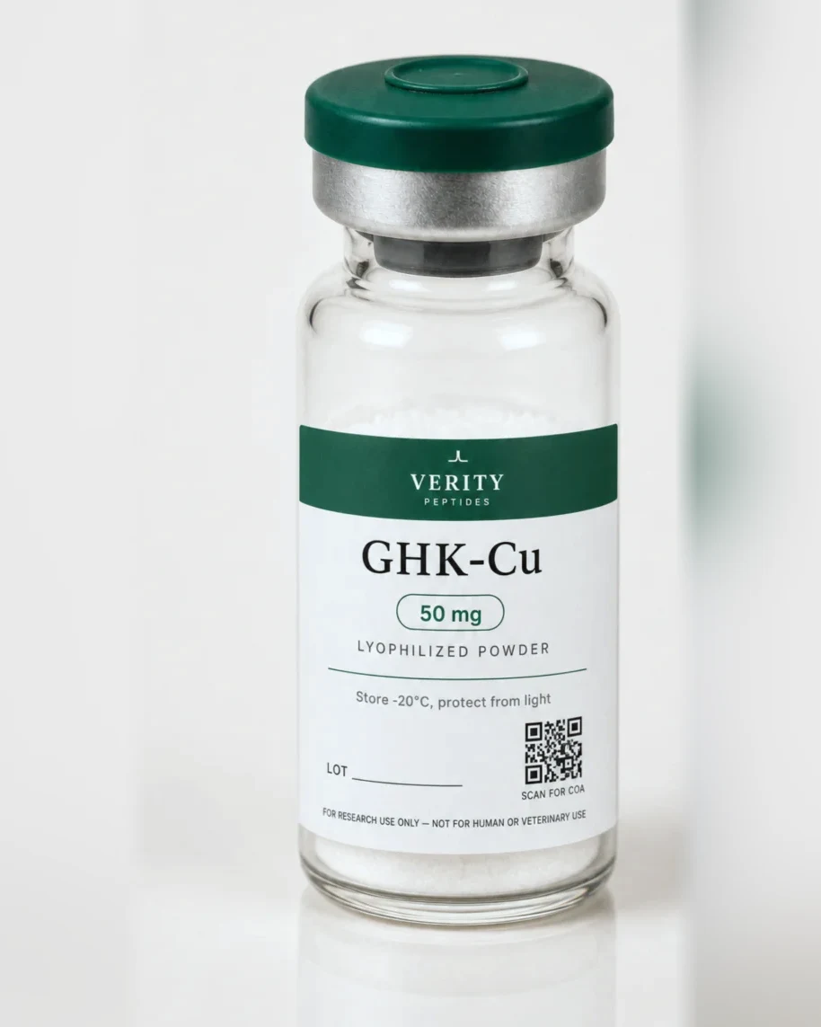 GHK-Cu research vial — lyophilized powder, research use only