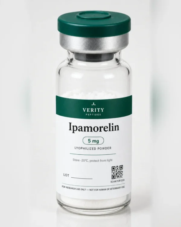 Ipamorelin research vial — lyophilized powder, research use only