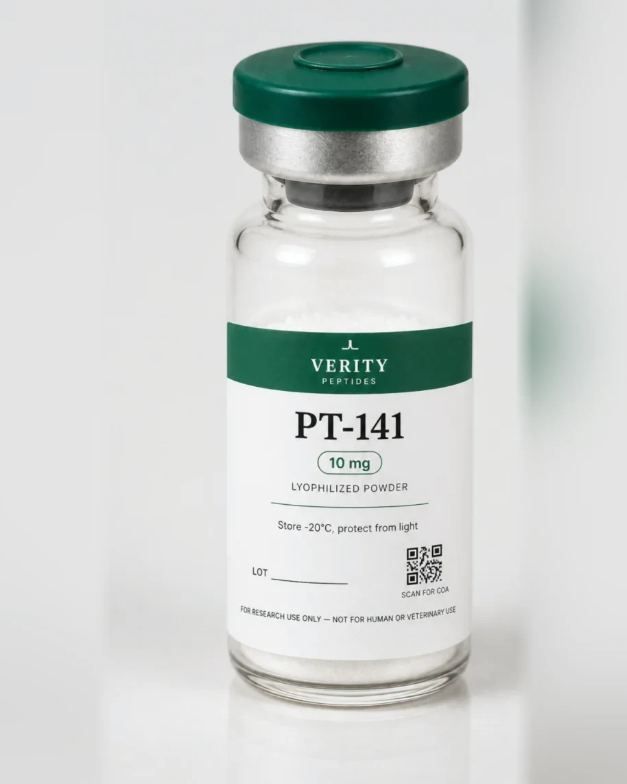 PT-141 research vial — lyophilized powder, research use only