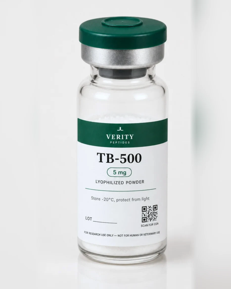 TB-500 research vial — lyophilized powder, research use only